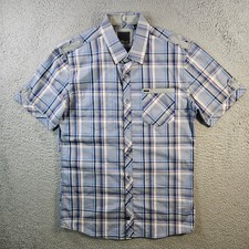 7 Diamonds Mens Plaid Short Sleeve Button Up Shirt Blue Size M