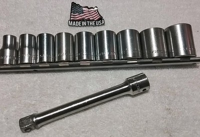 10pc CRAFTSMAN 1/2'' DRIVE V VV 12PT SOCKET SET & SOCKET CLIP HOLDER & 6''...