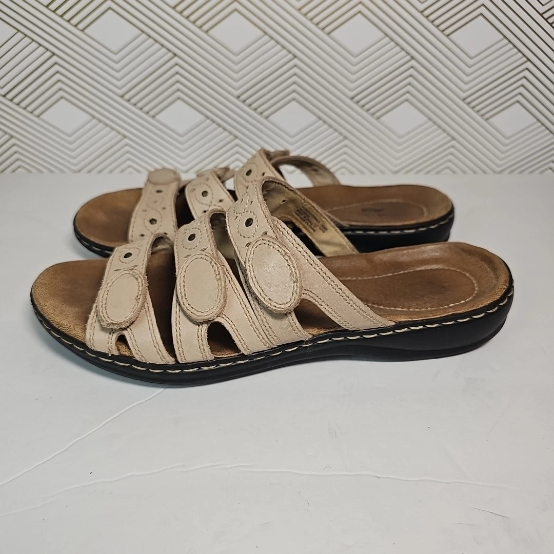 Sandali Clarks Leisa Cacti donna taglia 8 M beige nabuk slide scarpe regolabili