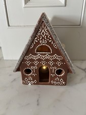 porcelain LED lighted brown  white Gingerbread House Christmas silver glitter