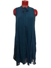 XHILARATION TEAL BLUE SHIFT DRESS SIZE MEDIUM M - OVERLAY- LINED - LACE DETAIL