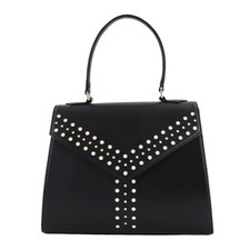 YVES SAINT LAURENT Hand Bag Leather Black White Dot Vintage 90314117