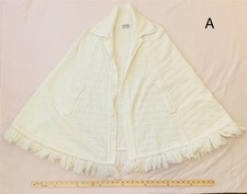 Vintage 70  s Crocheted Winter Shawl With Fringe Set of 2 Ivory Cream Color