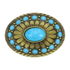 Western Belt Buckle for Men, Big Turquoise Belt Buckle for Cowboy, Bronze 1 Pcs