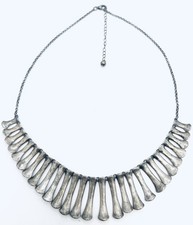 Designer PAJ Sterling Silver Oxidized "Bone" Link Bib Necklace 2” Extender