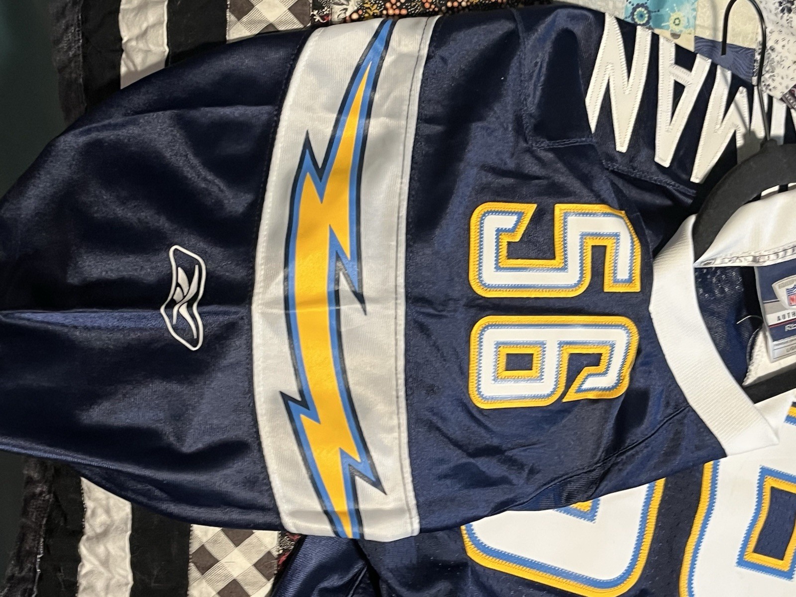Two San Diego Chargers Shawne Merriman #56 NFL Blue Jerseys Size L / G Reebok thumbnail 5