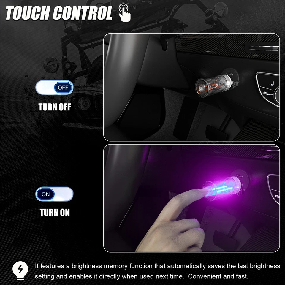 4x Control Táctil Púrpura Coche USB Luces Nocturnas Interior LED Lámparas Atmósfera Foto 3 de 4