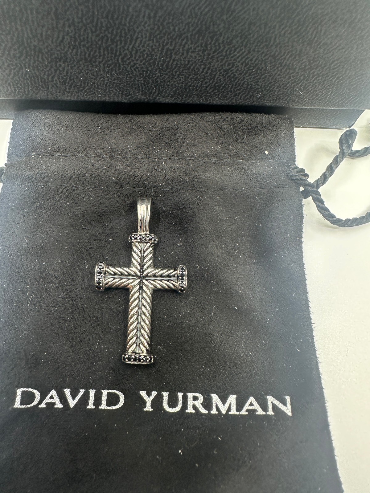 925 Silver David Yurman Chevron Cross with Pave Black Diamonds