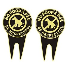 2 Pack No Dog Poop Signs for Yard - Double Sided Aluminum No Pooping Sign with