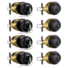 4 Pack Front Door Lock Set,Matte Black Exterior Door Lock Set with Deadbolt,S...