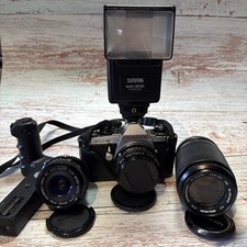 Pentax ME Super Set mit 50 1.7 und 28 2.8 Winder Blitz Tasche