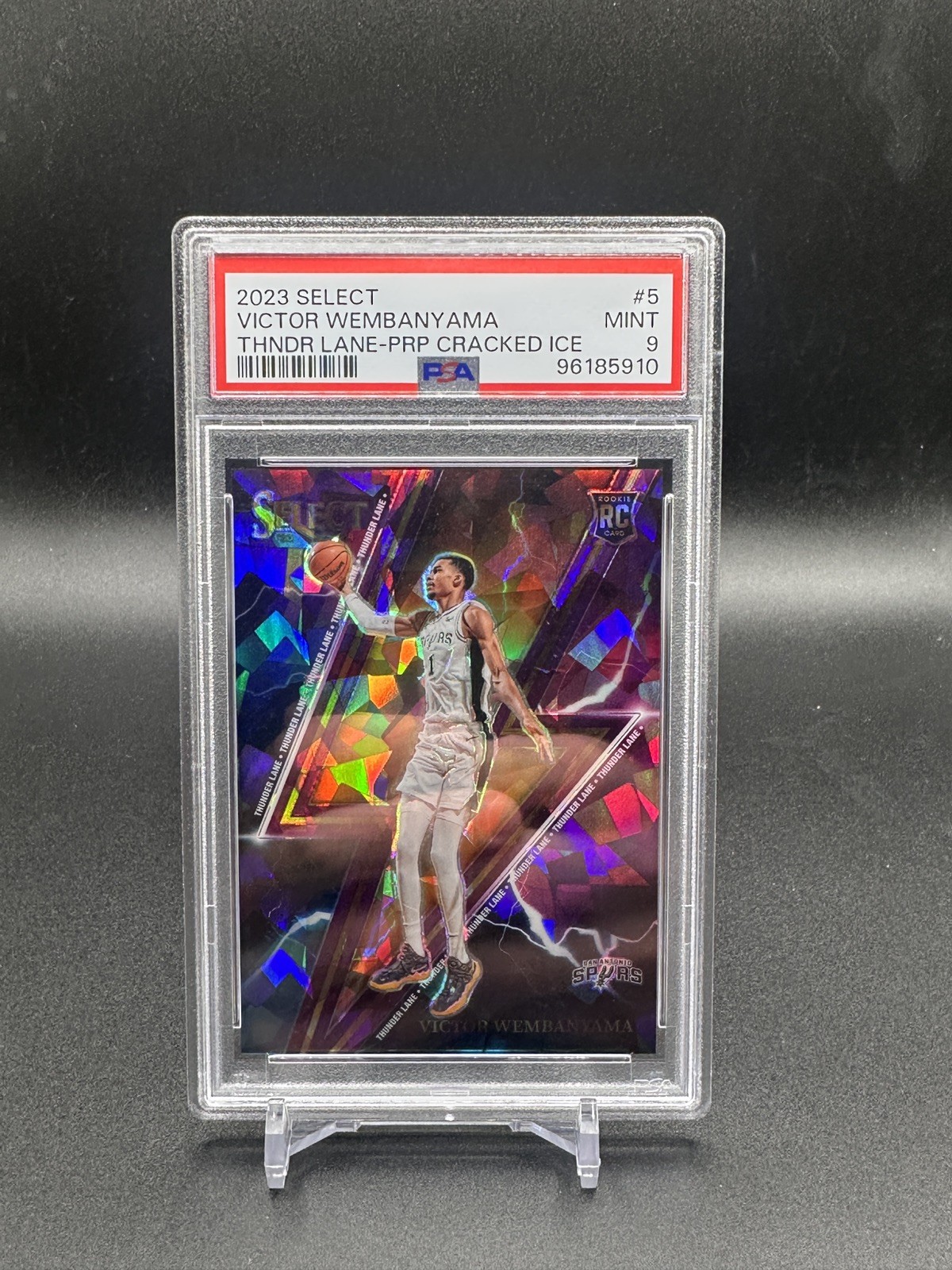 VICTOR WEMBANYAMA 2023 Select Thunder Lane Purple Cracked Ice 59/75 PSA 9