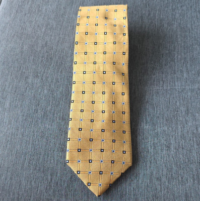 Imperial Silk Geometric Banking Theme Tie Gold Blue Black Woven Logo