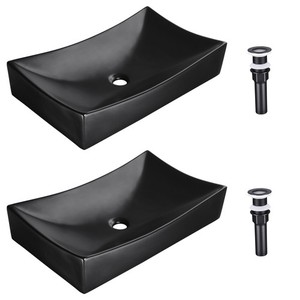 Aquaterior Bathroom Vessel Sink Porcelain Ceramic Vanity Basin Drain AQT0132 2PC