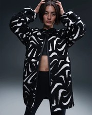 Nike Sportswear Women's Loose High-Pile Jacket Black White Size XS FV8025 010