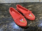 EUC Red Suede Ziigwan Waabigwan Ltd Ed. Moccasins Minnetonka Sz 9 Flower Beading — photo 1
