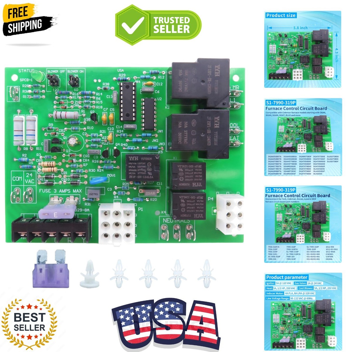 Furnace Control Circuit Board， Replacement for Coleman Evcon York