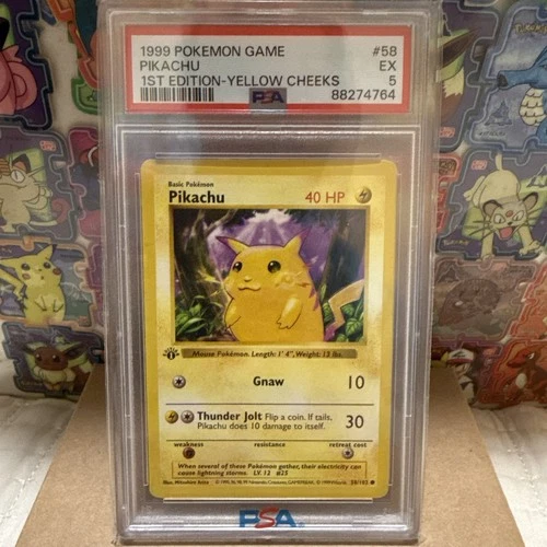 Pokémon (1999) 1st Edition Shadowless Pikachu Yellow Cheeks  PSA 5 EX  🫵🏻