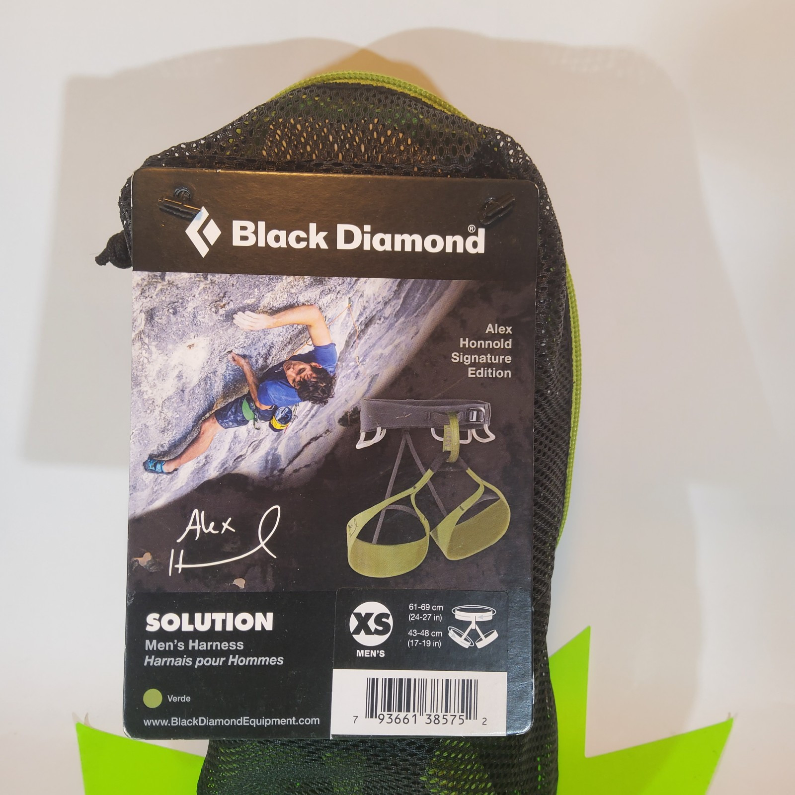 Arnés de Escalada Black Diamond Solution Edición Honnold, Verde, XS Extra PEQUEÑO