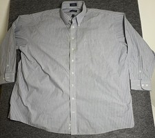 Stafford Essentials Men  s LS Gray White Blue Pinstripe Size 20 36/37 Dress Shirt