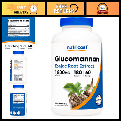 Glucomannan 1800mg - 180 Capsules, Gluten-Free Dietary Supplement for Weight Los