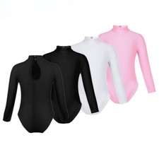 New Girls Long Sleeve Gymnastics Leotard Bodysuit Ballet Teen Kids Dance Costume