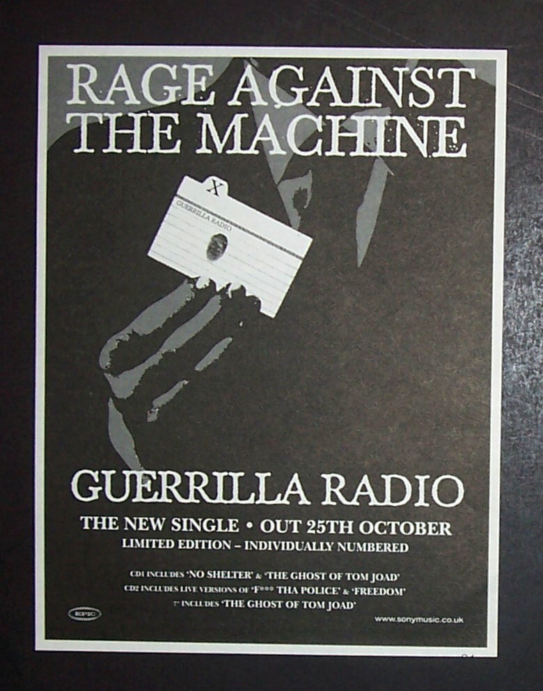 Rage Against The Machine Guerrilla Radio 1999 Mini Poster Type Ad