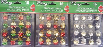 Christmas JINGLE BELL GARLAND 16 1'' Bells 28'', XM7  Select: Red Green Gold Bells