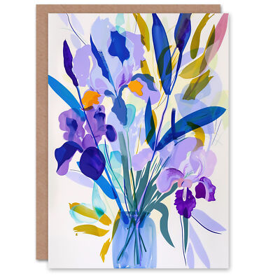 Iris Blumenstrauß in Vase zeitgenössisches Gemälde Grußkarte Geburtstag Ihn Sie