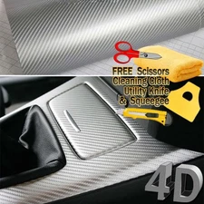 60" x 60" Premium Gloss Silver Carbon Fiber 4D Vinyl Film Wrap Air Bubble Free