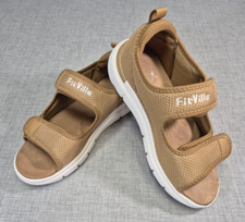 FitVille Women s Diabetic Sandals 9 Wide Adjustable Dual Straps Brown Khaki Shoe