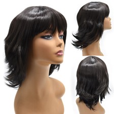 Synthetic Women Wigs with Bangs Black Brown Shoulder Length Hair Premium Quality