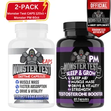 Monster Test CAPS 120CT + Monster PM 60CT Testosteron Booster Sleep Aid Pill 2PK