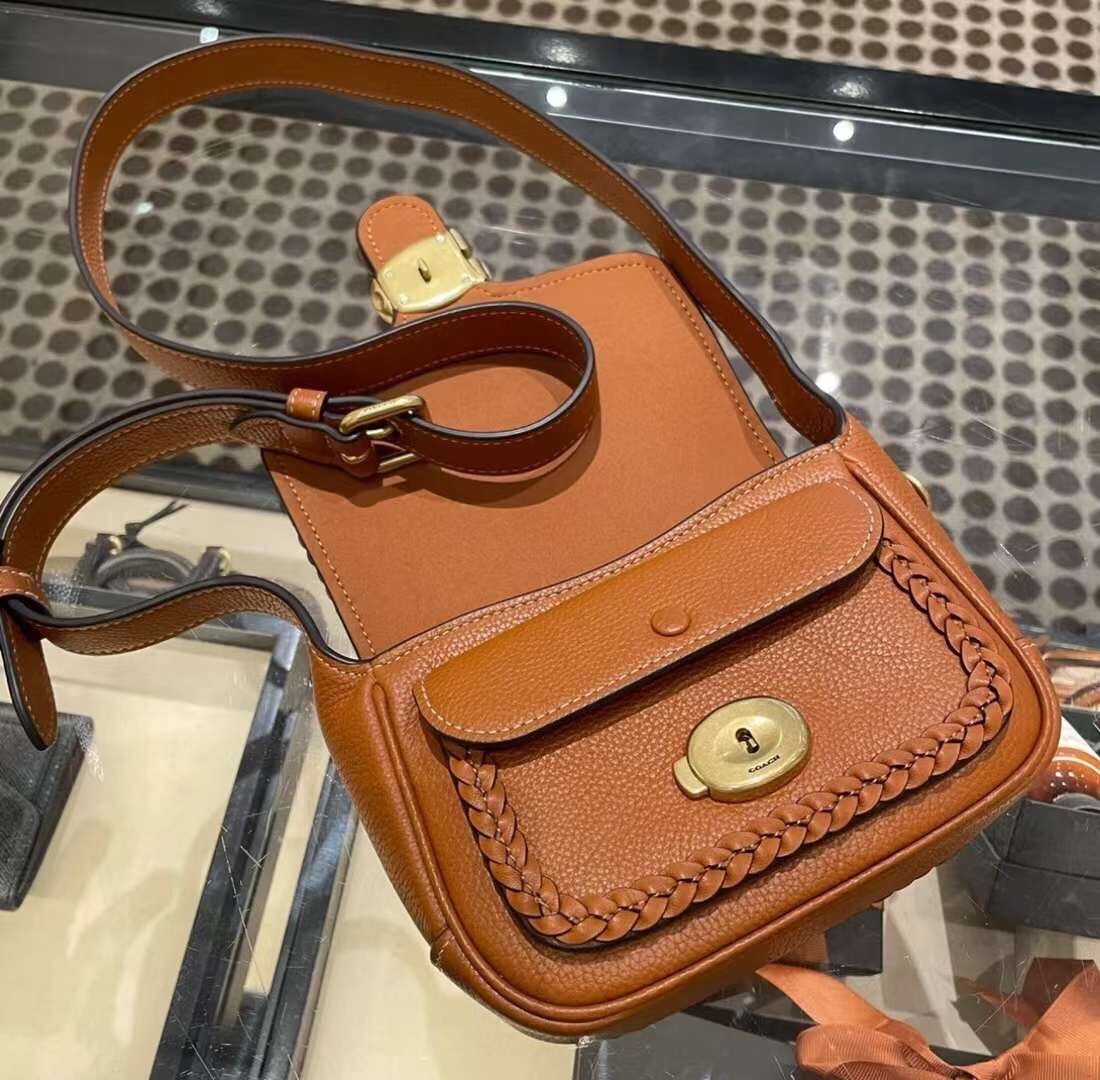 NWT Coach $495 Tabby Leather Messenger 19 With Braid CJ837,Brass/Burnished Amber image 8