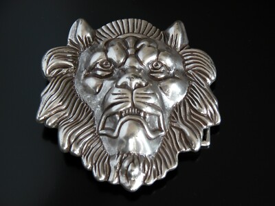 Lion's Head Belt Buckle Lion Silvertone Metal