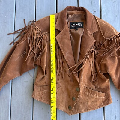Vintage Wilsons Leather Caramel Suede Fringe Leather Jacket