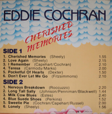 Rock Vinyl LP Eddie Cochran Cherished Memories 1987 Rock & Roll