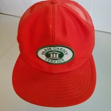 Farm Credit Service Hat Snapback patch Trucker vintage mesh orange farmer bank