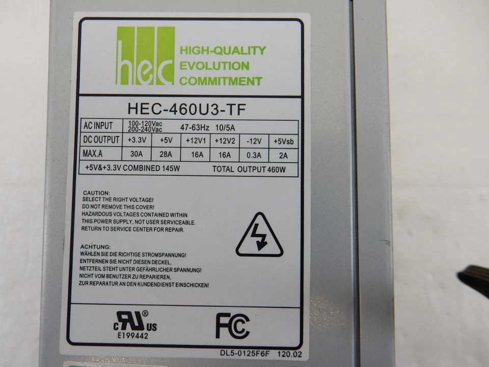 HEC Group HEC-460U3-TF 460w Single 3U Rear Mount Server Power Supply 20+4Pin - Image 2 of 3