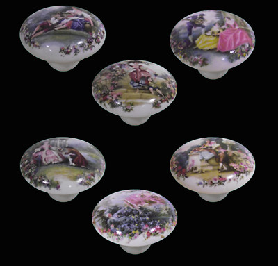 Packung 5 X White porcelain Ceramic Cabinet knobs Liebe Szene Design (Sortiert)