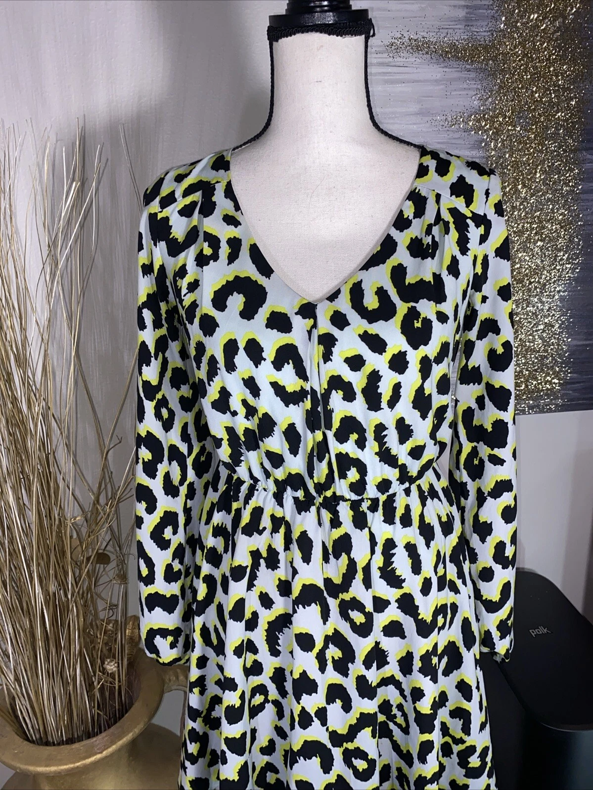 VETEMENTS Abito corto Gianni Bini multicolore manica lunga scollo a V taglia small vita elasticizzata