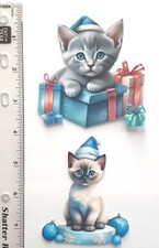 SINGLE LAYER Christmas Kittens Cats Gifts 2 pcs Scrapbook Card Embellishment 40