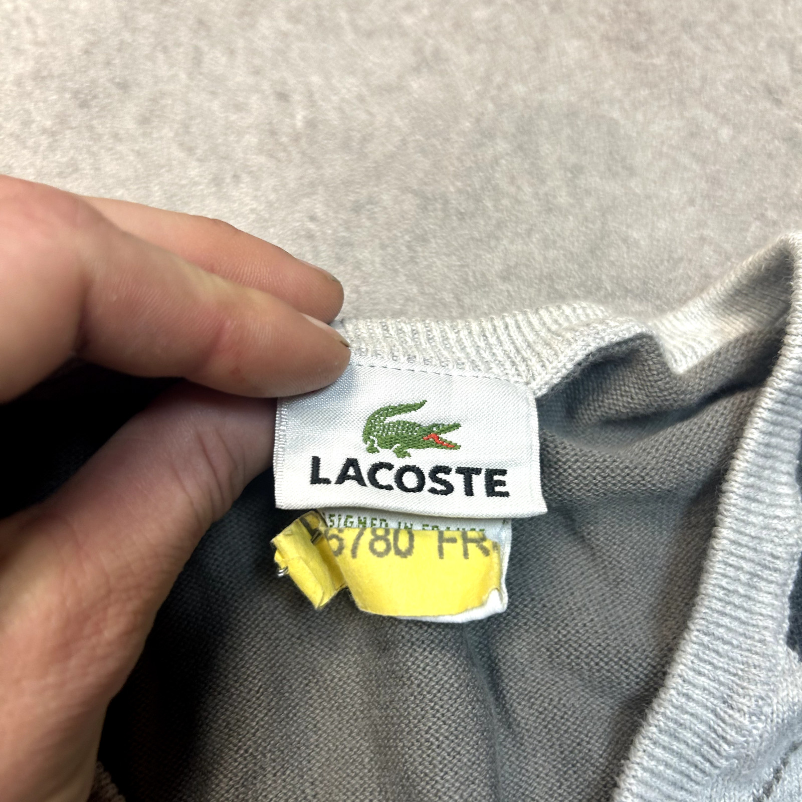 Lacoste Knitted Jumper Mens XL Argyle Diamonds Pullover V-Neck Sweater, Grey image 7