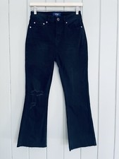 NWOT Cavalli Class Jeans 27 High Rise Cropped Flare Black Distressed Stretch