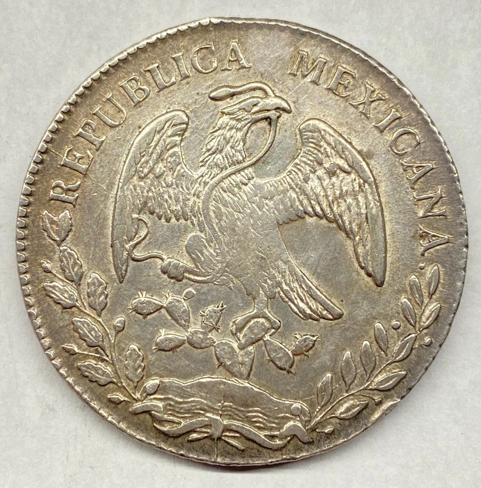 Mexico 1878 Ca AV Chihuahua 8 Reales Silver Coin KM #377.2 (hairlines) - Image 2 of 2