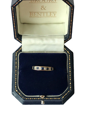 Art Deco Stil Saphir & Diamant Halb Eternity 90er Vintage Ring 9 kt Gold Gr. M
