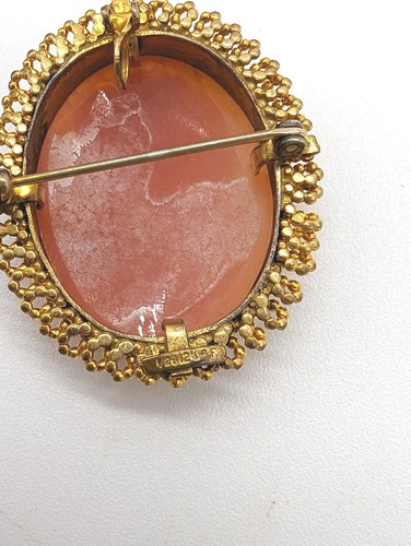 Vintage 12k Gold gefüllt geschnitzt Kamee Schale Porträt Frau Brosche Pin Anhänger - Bild 5 von 7