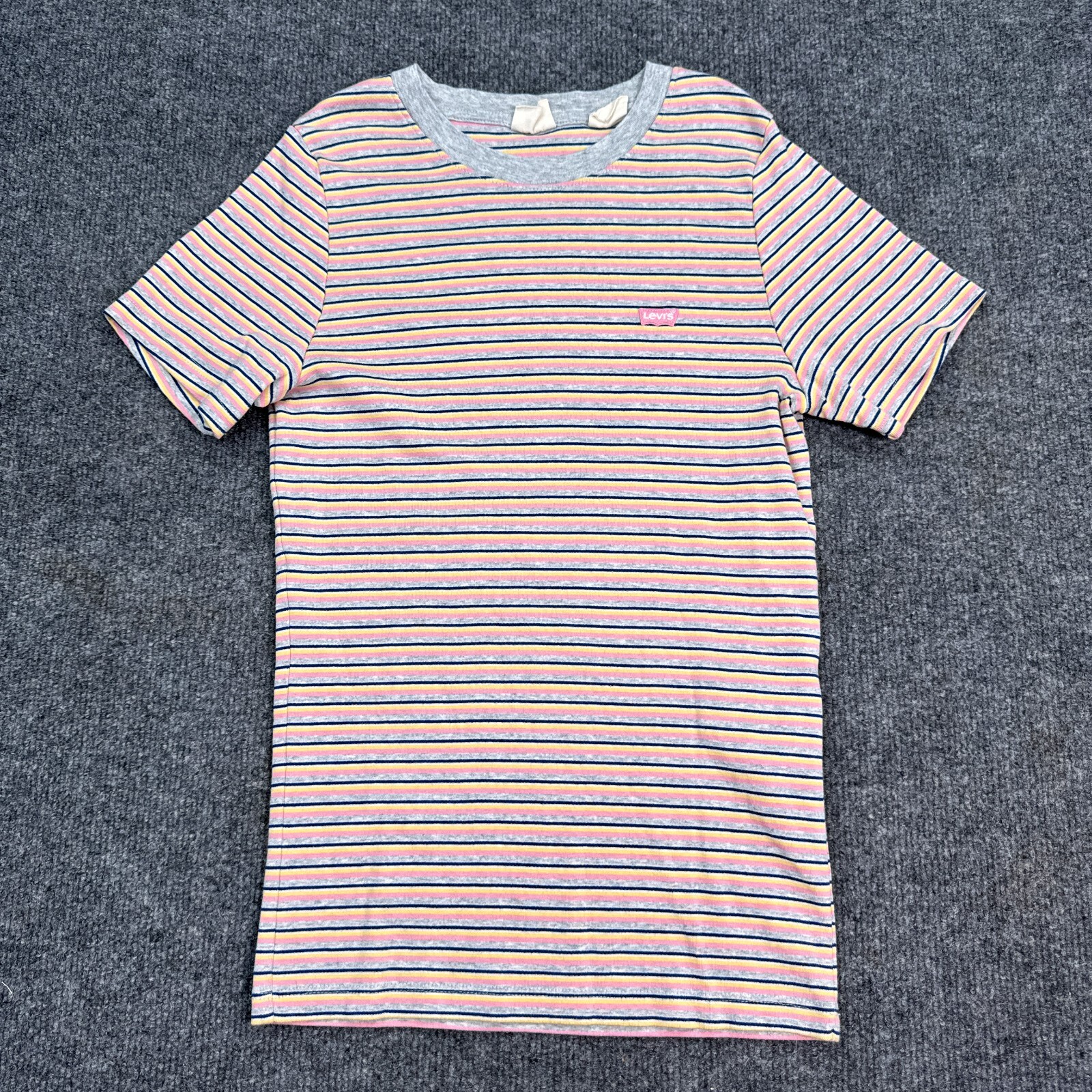 Levi's T Shirt Top Womens Size Small Pink Yellow Striped Baby Doll Crew Neck