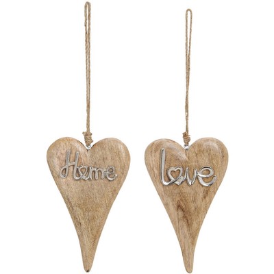 Holz Herzen Holzherzen Anhänger Schrift Home & Love aus Metall 2er Set je 26 cm
