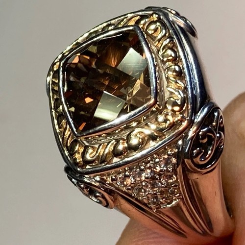 Rauchquarz Edelstein Ring Kissen 9 1/2 mm 10 g Sterlingsilber 14 Karat Akzente d49 - Bild 4 von 11